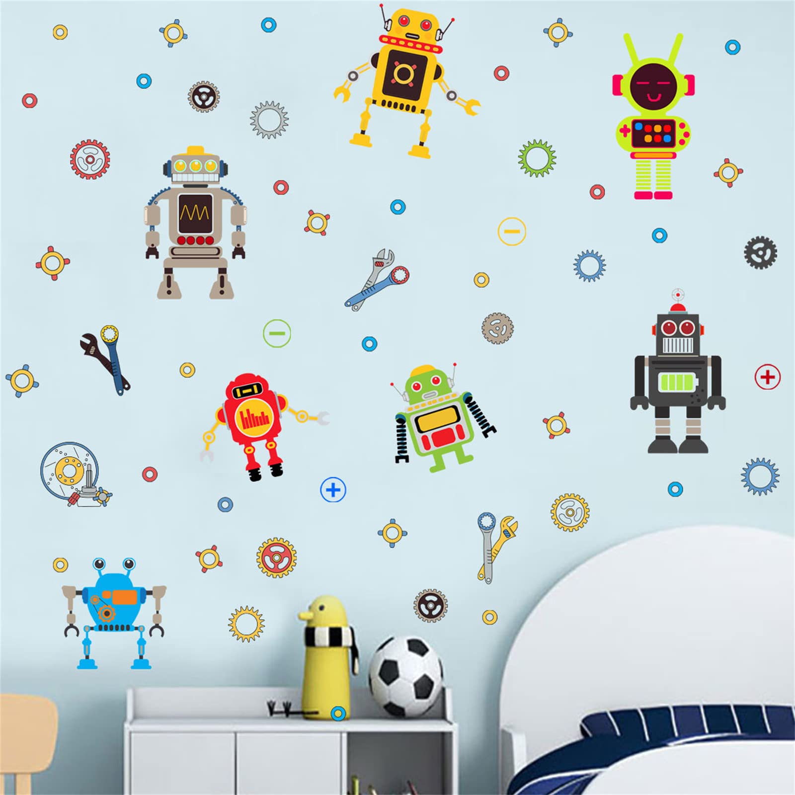 Robot Wall Sticker Kids Toy Cartoon Robot Sticker DIY Detachable Boy Bedroom Wall Sticker Decoration