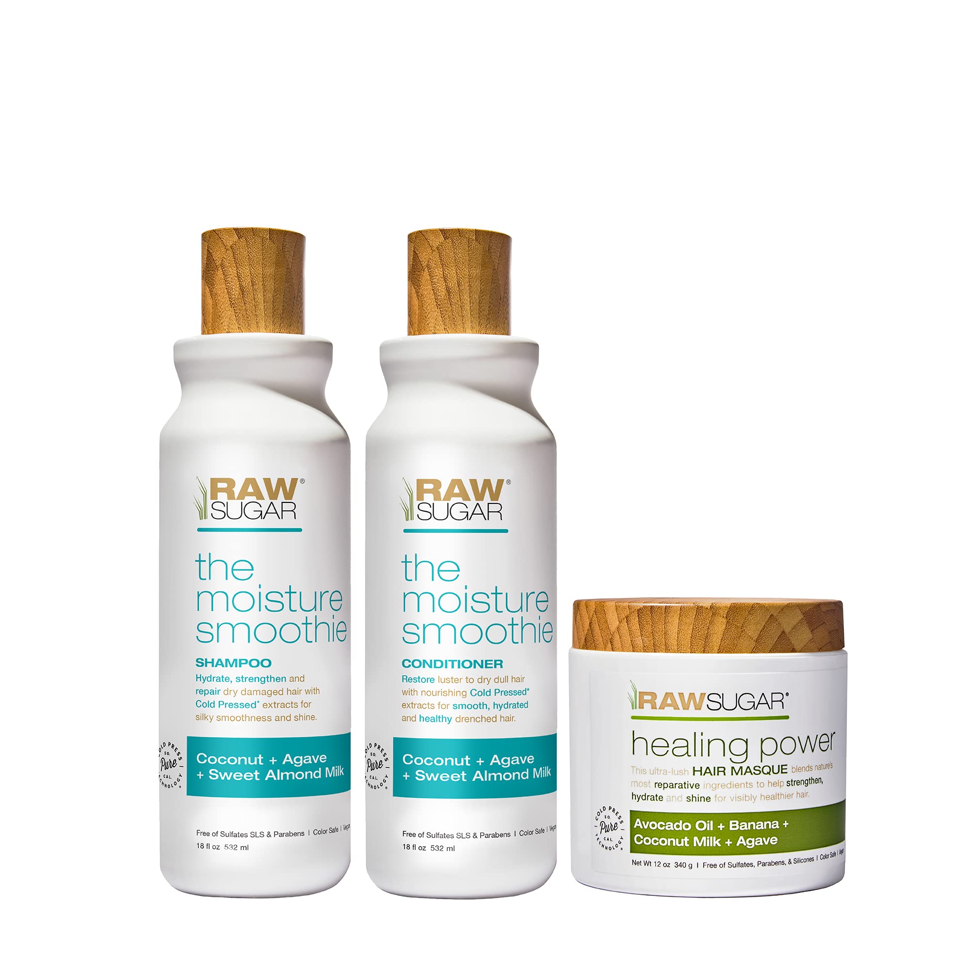 Raw Sugar Moisture Smoothie + Hair Masque Bundle - Shampoo, Conditioner, Hair Care for Dry Damaged Hair, Formulated without Sulfates & Parabens