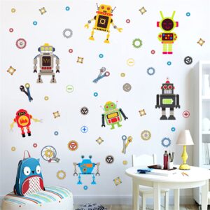 Robot Wall Sticker Kids Toy Cartoon Robot Sticker DIY Detachable Boy Bedroom Wall Sticker Decoration