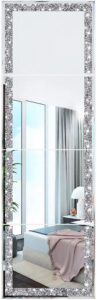 meetart full length mirror tiles,crystal crush diamond full body wall mirror,14''x11'' 4pcs glass frameless make up mirror for home decor,room decor,wall decor.