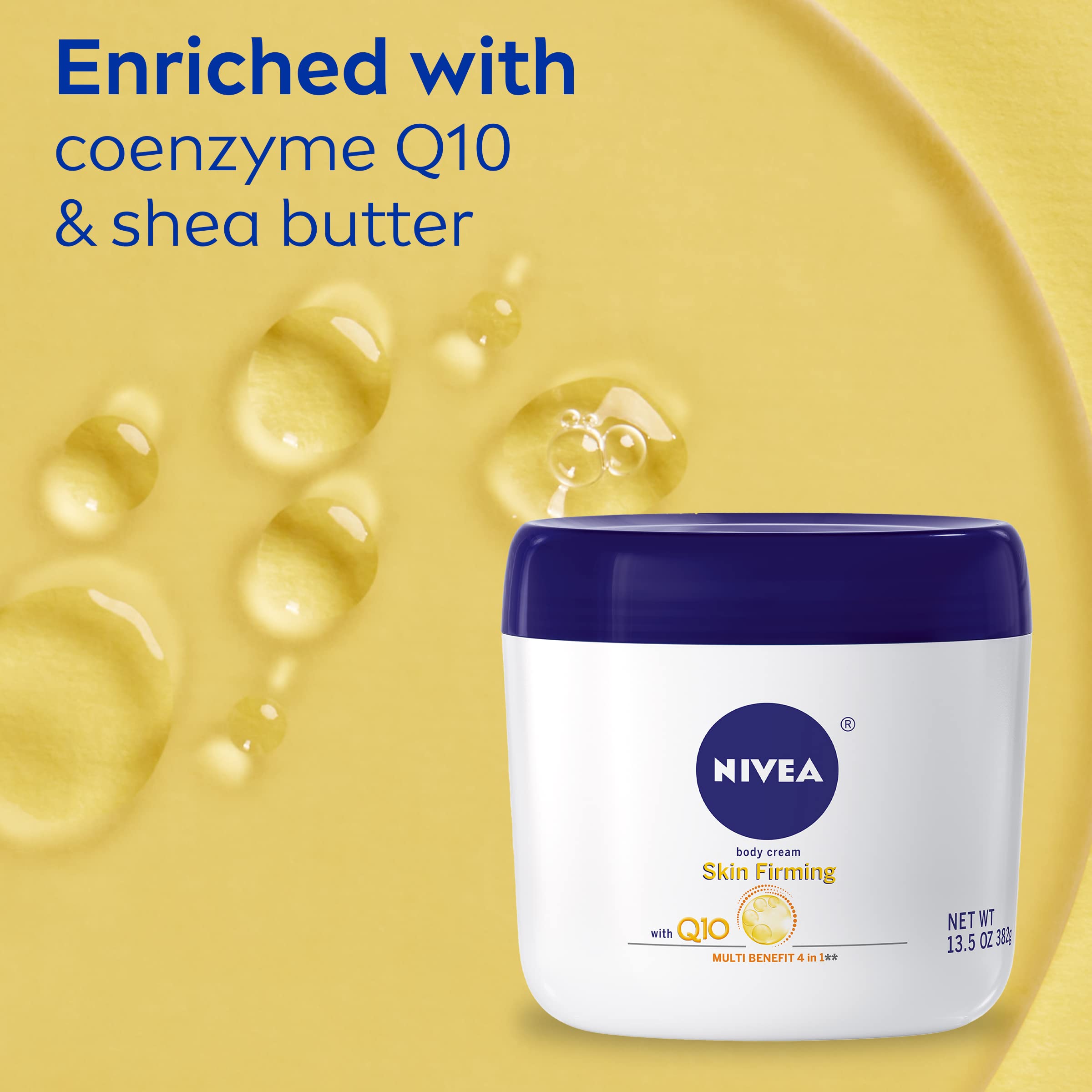 Nivea Skin Firming Q10 Body Cream, 4-in-1 Dry Skin Moisturizer with Fresh Scent, Skin Firming Cream Enriched with Q10, 13.5 Oz Jar