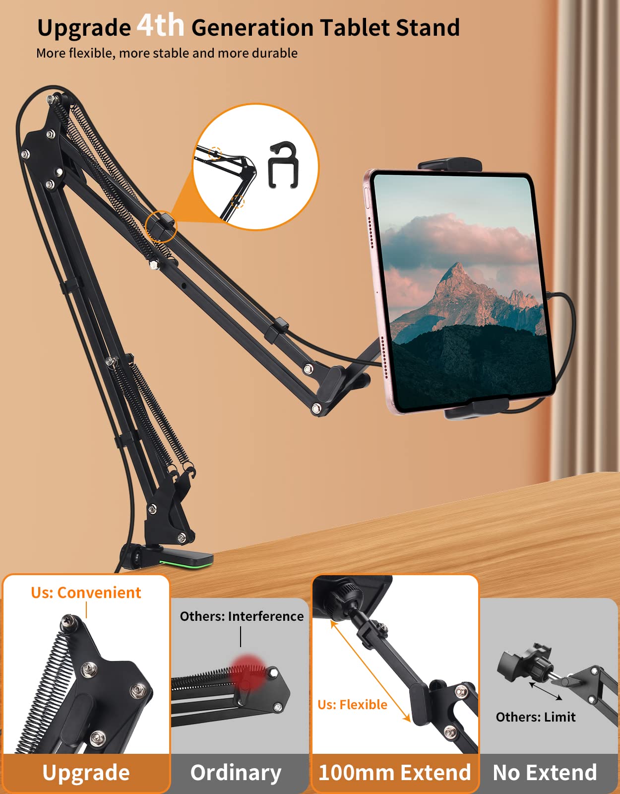 LILANZo Tablet Stand & Phone Holder, Adjustable Stand for 4.6-12.9'' Devices, Compatible with iPad, iPhone, Kindle, Fire HD, Nintendo Switch, Samsung, GoPro etc.