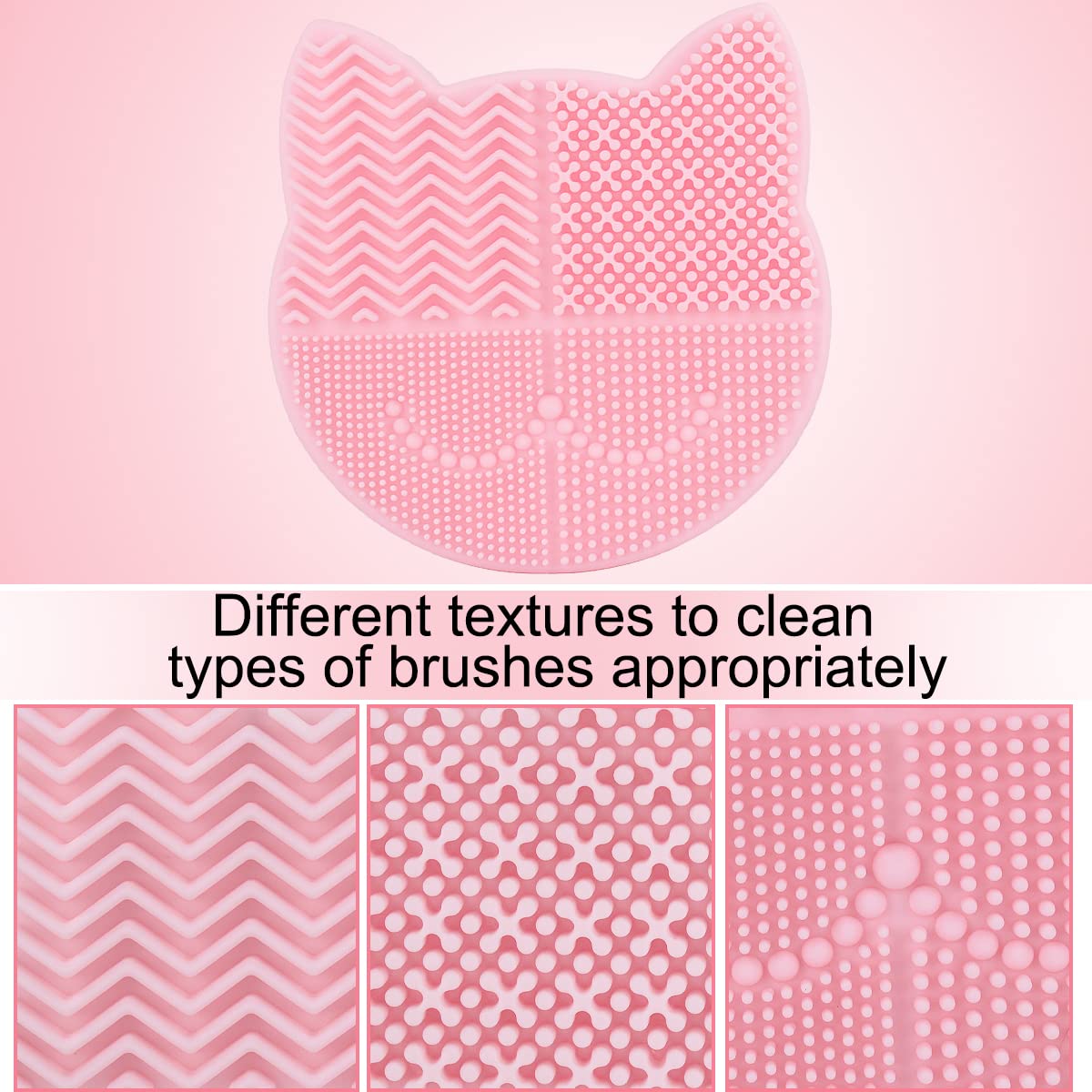 2 in 1 Design Makeup Brush Cleaning Mat with Brush Drying Holder, Silicon Cat Shaped Brush Cleaner Pad & Cosmetic Brush Organizer Rack, Portable Washing Tool for Makeup (Pink)