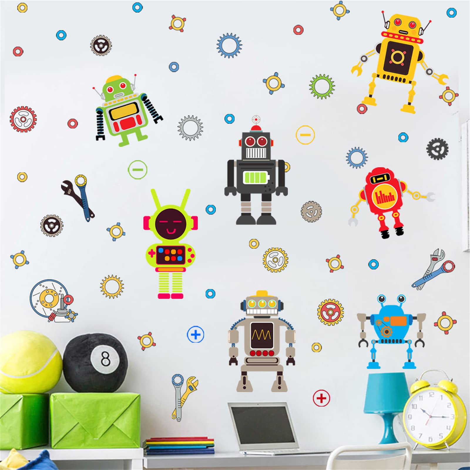 Robot Wall Sticker Kids Toy Cartoon Robot Sticker DIY Detachable Boy Bedroom Wall Sticker Decoration