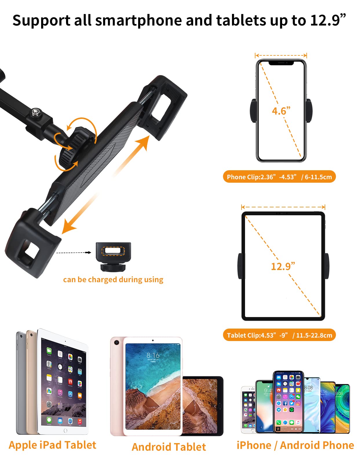 LILANZo Tablet Stand & Phone Holder, Adjustable Stand for 4.6-12.9'' Devices, Compatible with iPad, iPhone, Kindle, Fire HD, Nintendo Switch, Samsung, GoPro etc.