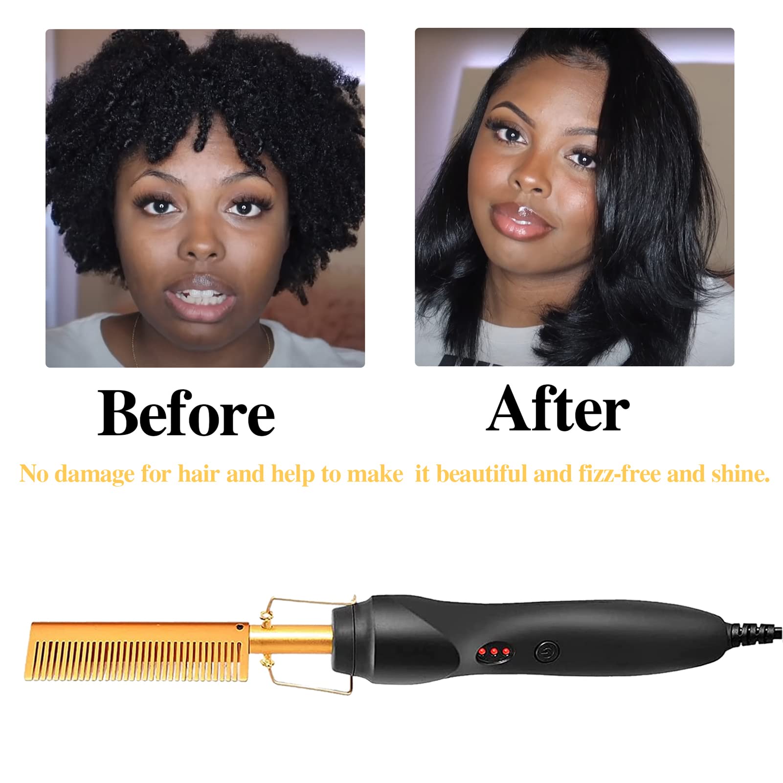 Goiple Electric Hot Comb Hair Straightener, Deluxe Electrical Straightening Comb Curling Iron for Natural Black Hair Wigs Pressing Combs with Wig Glue Hair Wax Stick Set…