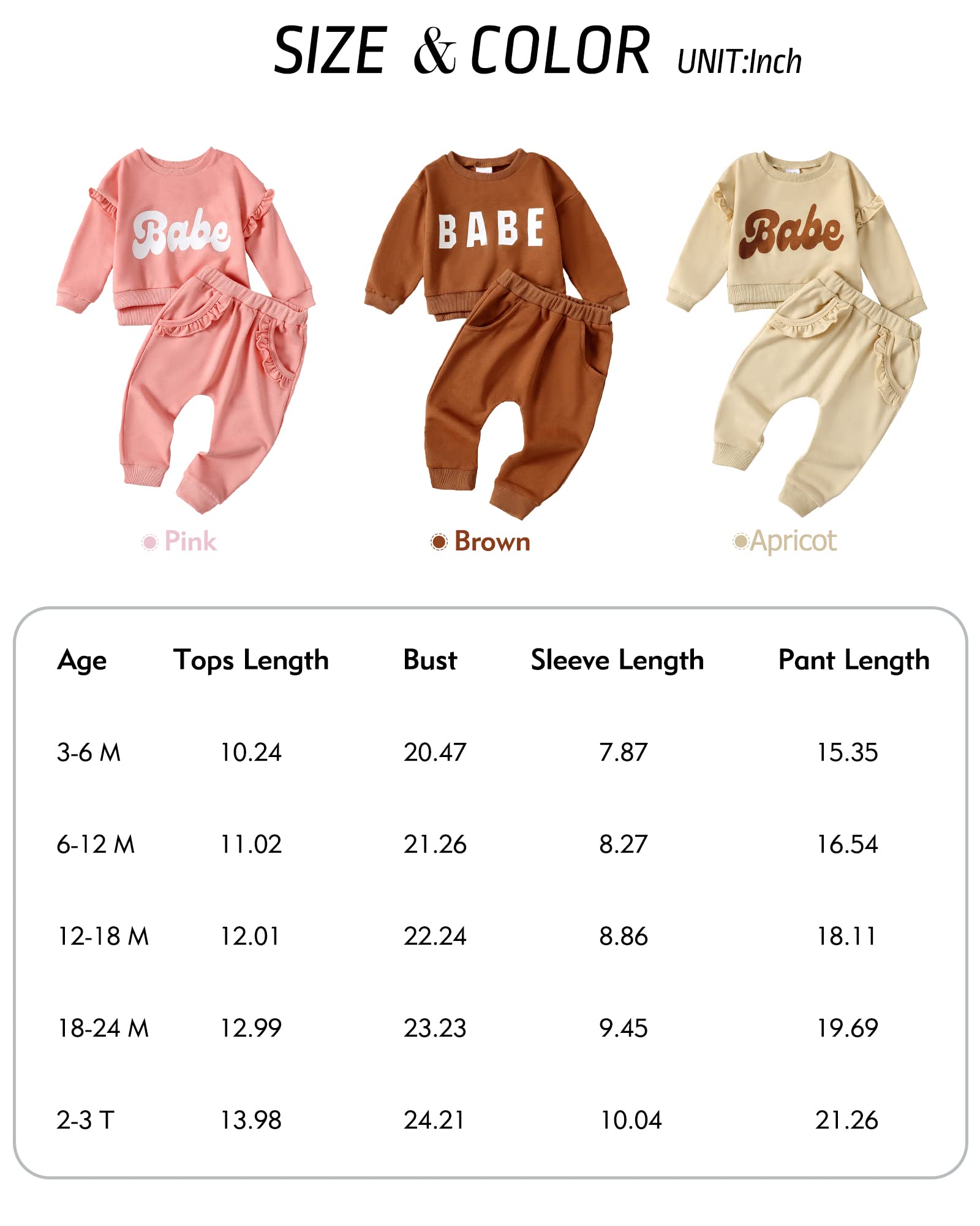 HIGHUZZA 12-18 month girl clothes baby girl clothes toddler girl clothes newborn infant babies fall outfits winter girls sweatshirt baby girls' clothing baby pant set 2 pcs brown