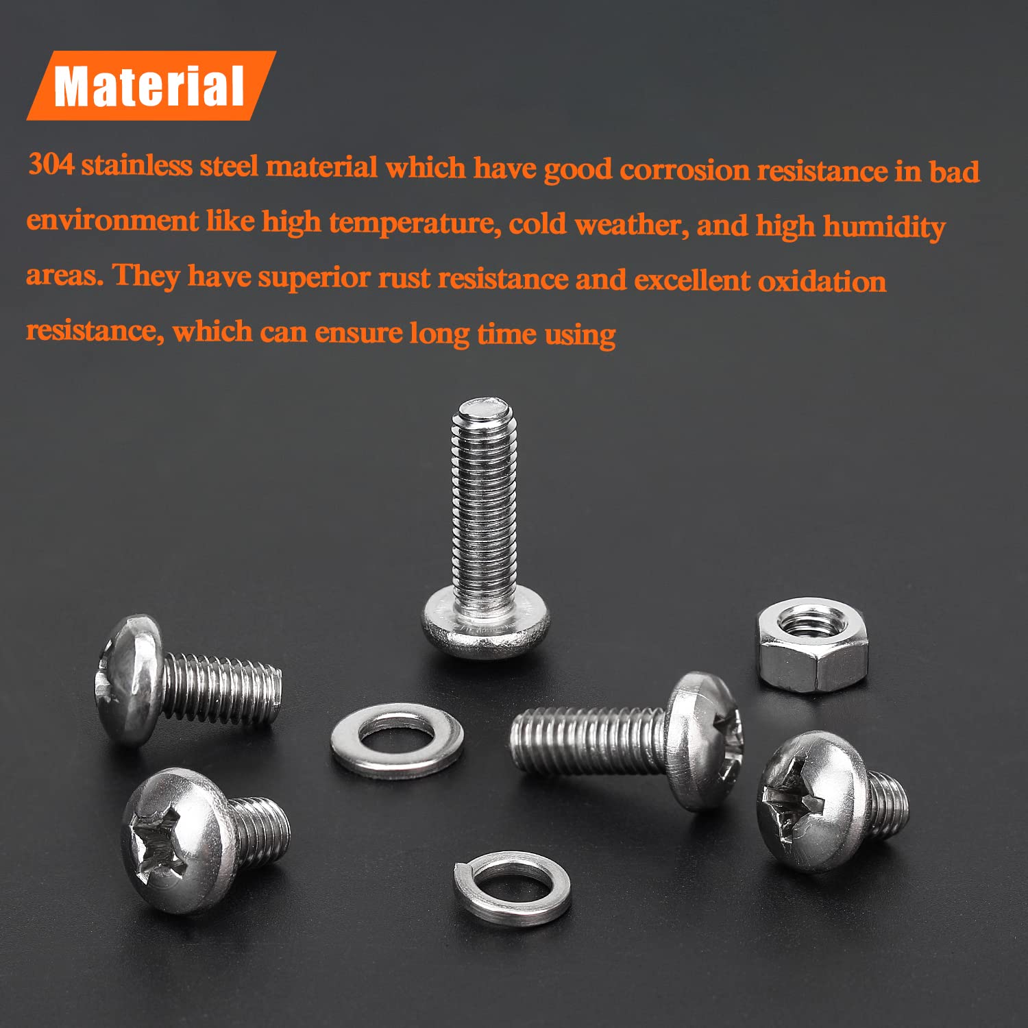 HELIFOUNER 128 Pieces M6 x 8mm /10mm /12mm /16mm /20mm /25mm /30mm, Phillips Pan Head Machine Screws, Metric Screws Bolts Washers Nuts Kit, 304 Stainless Steel