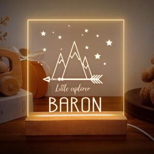 wucidici personalized name night light with little explorer, custom name led lamp for baby kids, brighter made customized night light gift for girl boys