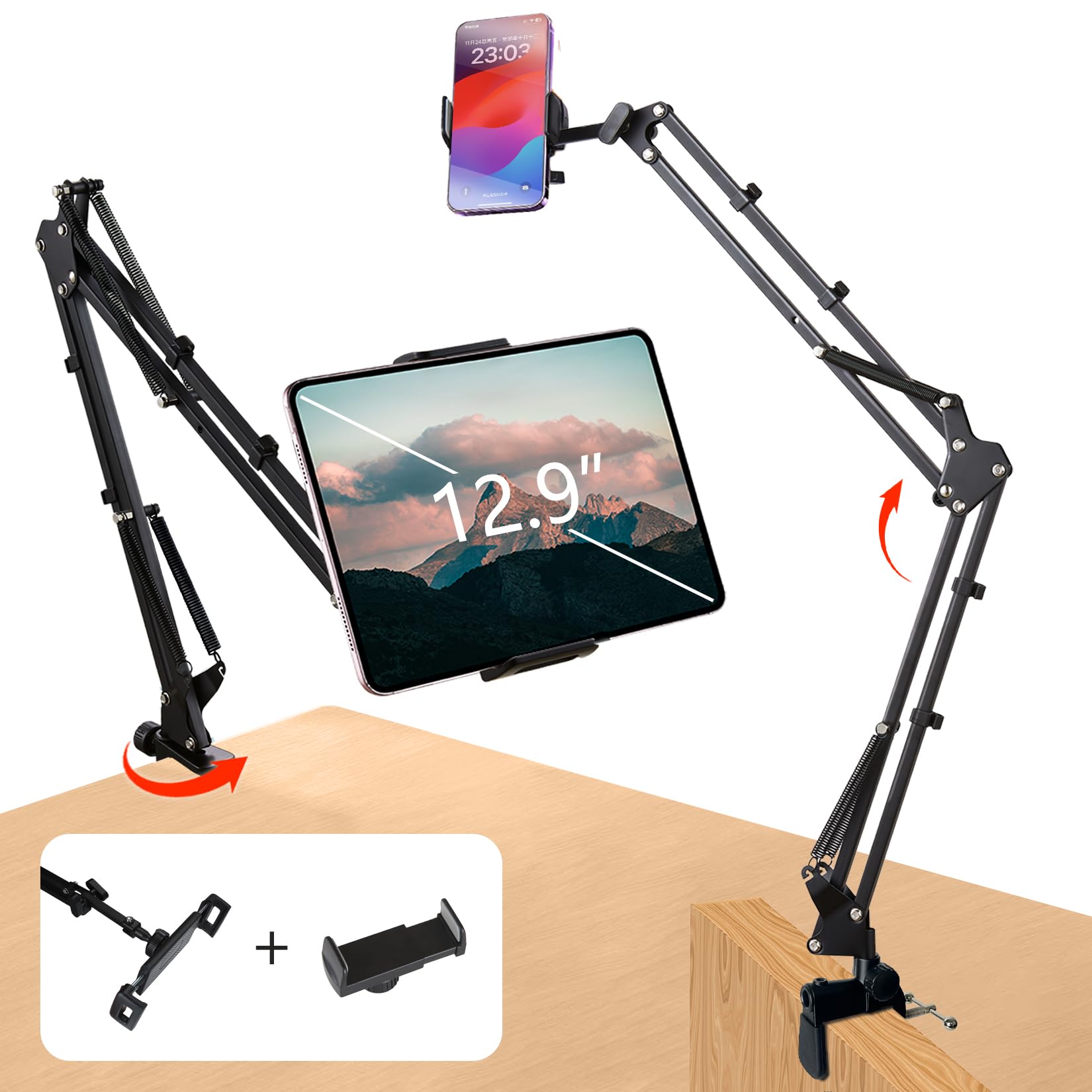 LILANZo Tablet Stand & Phone Holder, Adjustable Stand for 4.6-12.9'' Devices, Compatible with iPad, iPhone, Kindle, Fire HD, Nintendo Switch, Samsung, GoPro etc.