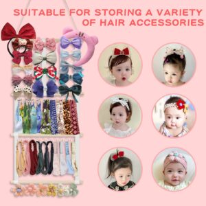 Aesorad Bow Holders for Girls, Hair Bow Holder Organizer for Girls Hair Bows and Headbands, Hair Clips Tie Headband Holder Storage for Baby Girl Room Nursery Wall Hanging Door