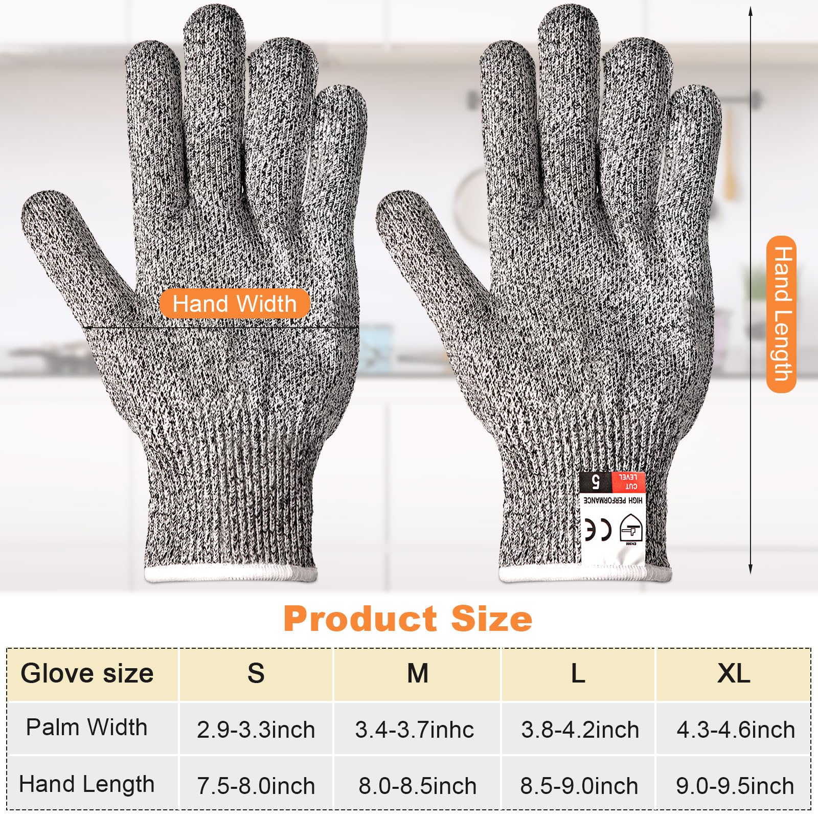 Potchen 15 Pairs Cut Resistant Gloves Level 5 Protection Cutting Gloves Anti Cut Gloves for Kitchen Fish Slicing and More (Large)