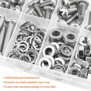 HELIFOUNER 128 Pieces M6 x 8mm /10mm /12mm /16mm /20mm /25mm /30mm, Phillips Pan Head Machine Screws, Metric Screws Bolts Washers Nuts Kit, 304 Stainless Steel