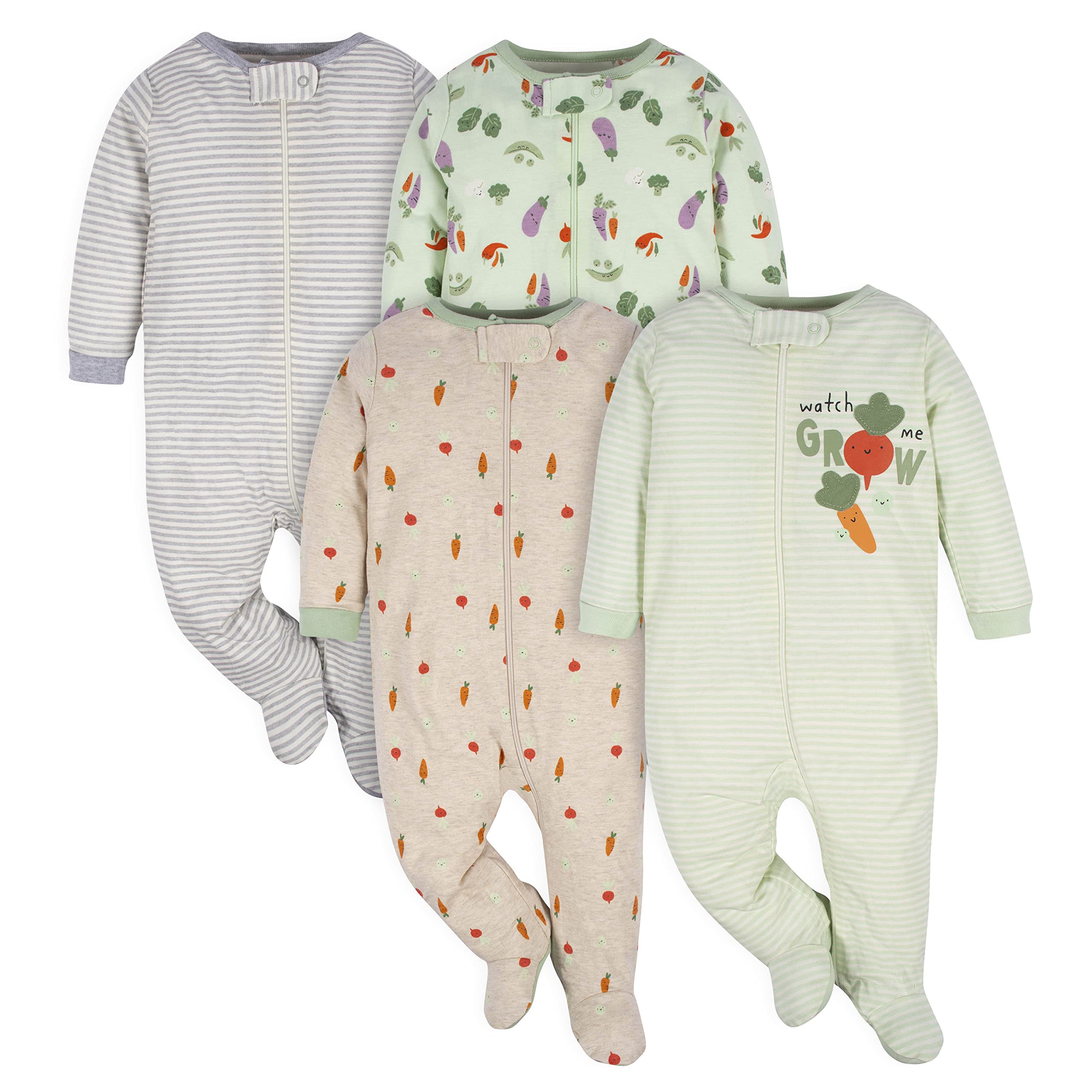 Gerber Unisex Baby 4 Pack 'N Play Footie And Toddler Sleepers, Happy Veggies, Newborn US