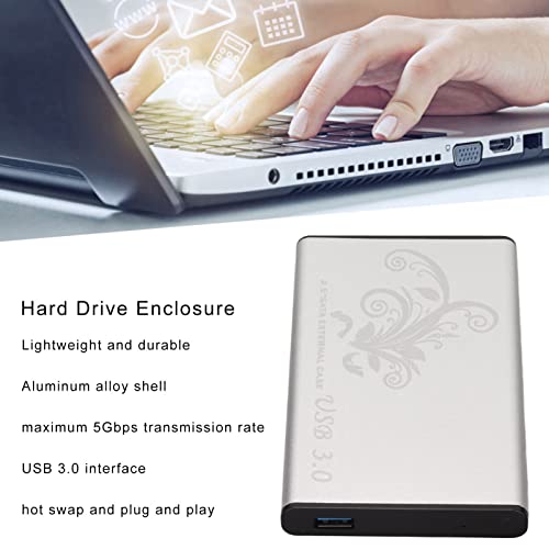 Hard Disk Case, 4TB 2.5in Hard Drive Enclosure LED Indicator USB3.0 Hot Swap for Laptop(Silver)