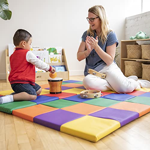 ECR4Kids SoftZone Patchwork Activity Mat and Toddler Blocks, Beginner Playset, Assorted, 13-Piece