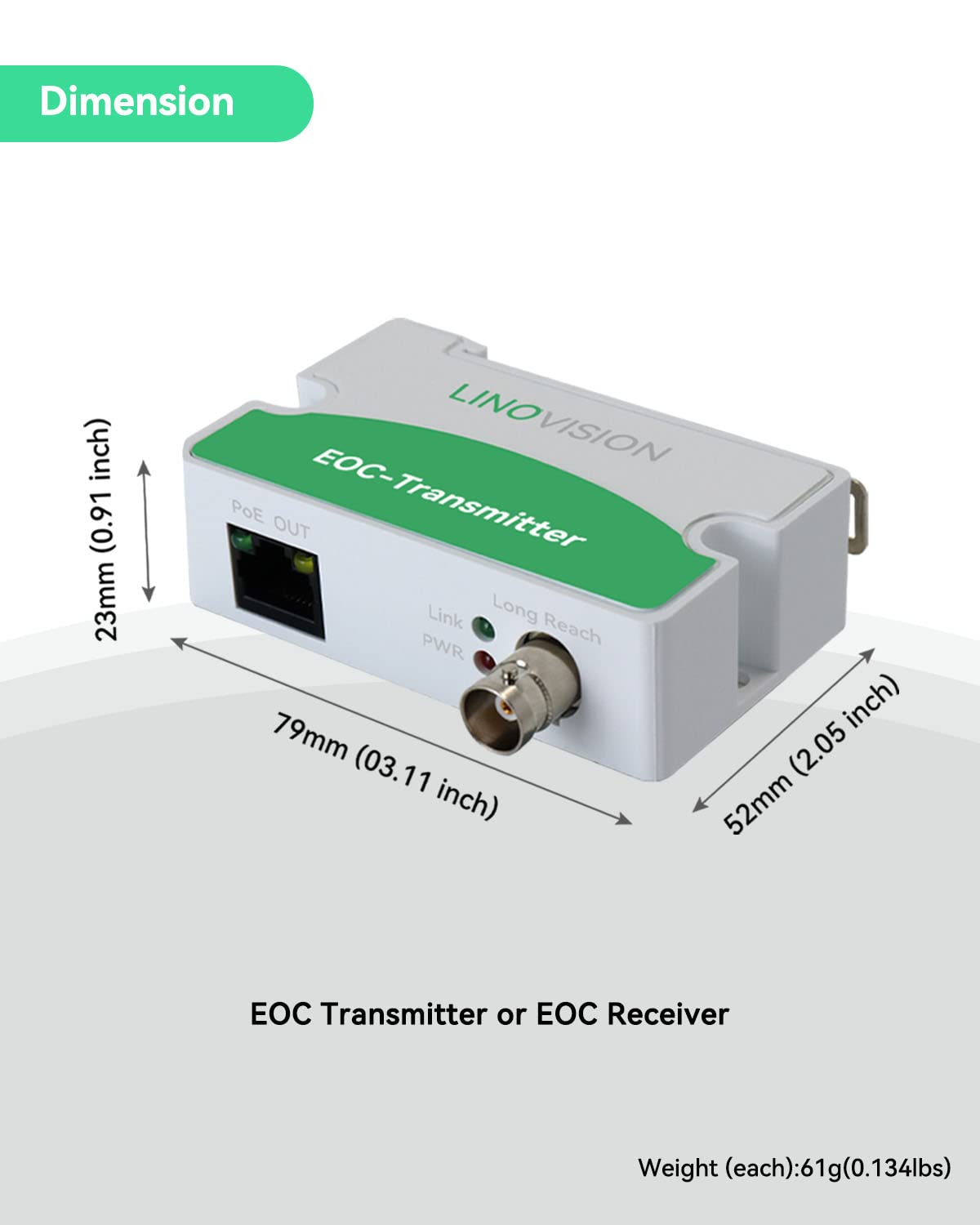 LINOVISION POE Over Coax EOC Converter IP Over Coax Max 3000ft Power and Data Transmission Over Regular RG59 Coaxial Cable for Upgrading Analog Surveillance System to IP Surveillance System (10 Pack)