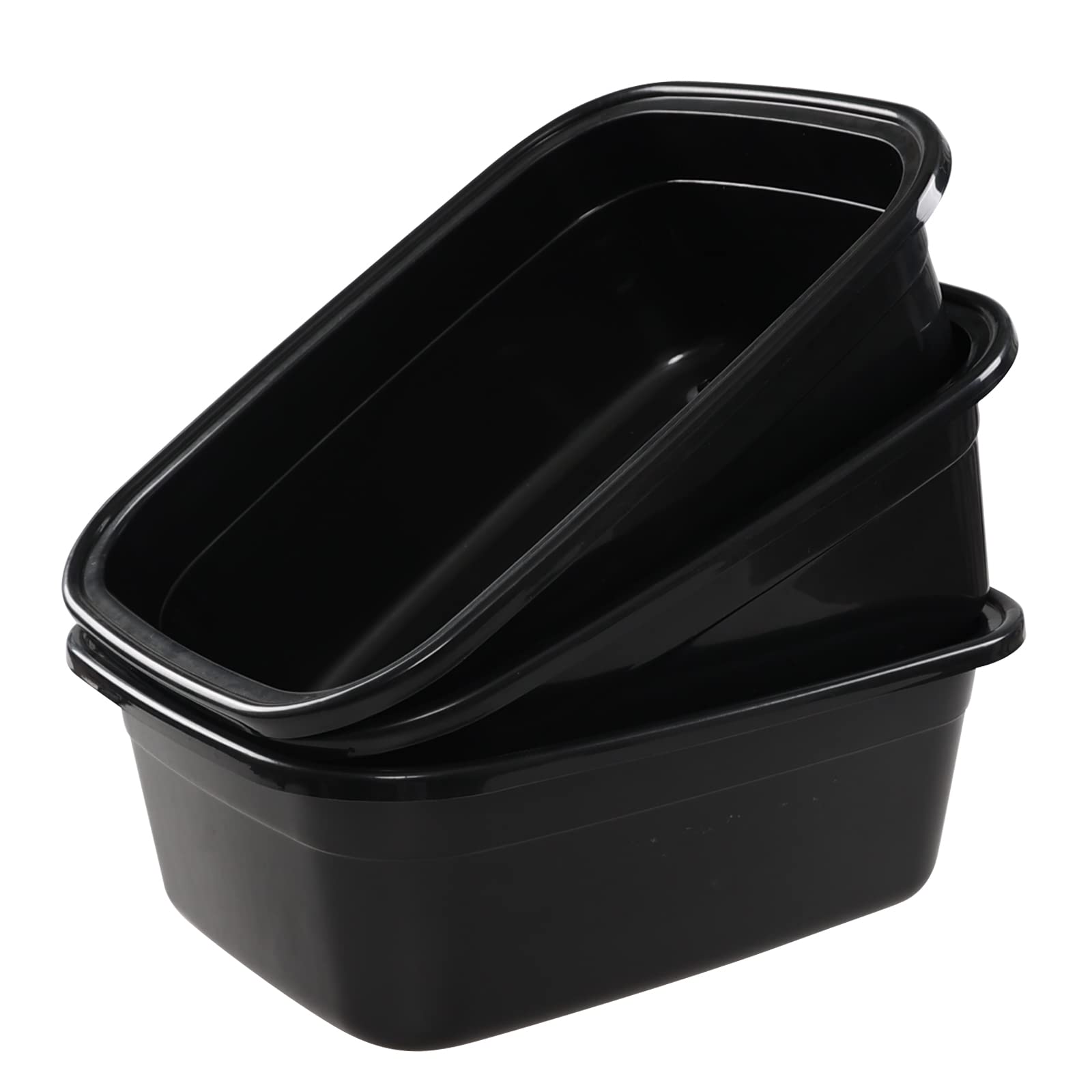 Bblina 3-Pack 18 Quarts Rectangular Dish Basin, Plastic Dish Washing Pan, Black