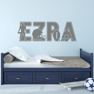 Football Custom Name Vinyl Wall Decal Sticker Art for Boys, Bedroom and Ball Player Theme Room Decor for Kids