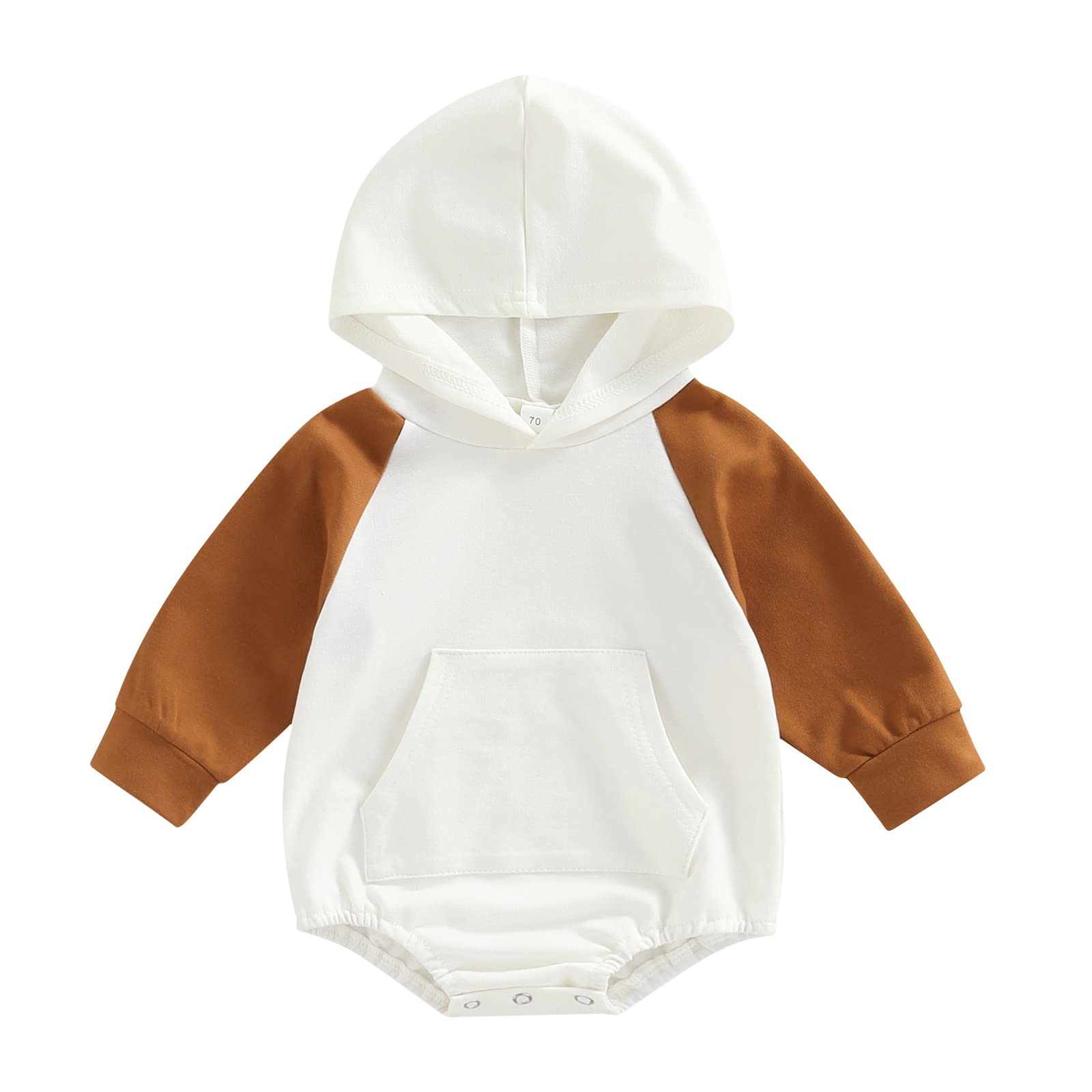 Engofs Newborn Baby Boy Girl Sweatshirt Romper Solid Patchwork Long Sleeve Hoodie Pullover Outfit 0 3 6 12 18 Months Fall Winter Clothes Brown 0-6 Months