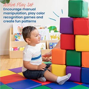 ECR4Kids SoftZone Patchwork Activity Mat and Toddler Blocks, Beginner Playset, Assorted, 13-Piece