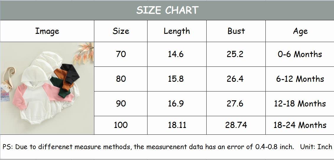 Engofs Newborn Baby Boy Girl Sweatshirt Romper Solid Patchwork Long Sleeve Hoodie Pullover Outfit 0 3 6 12 18 Months Fall Winter Clothes Brown 0-6 Months