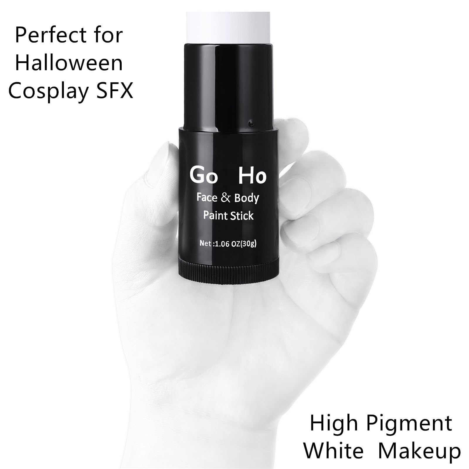 Go Ho Cream-Blendable Clown White Face Paint Stick,Full-coverage Waterproof White Body Paint for Halloween Cosplay Jokester Zombie Vampire Skeleton Clown SFX Makeup,White Eye Black Stick