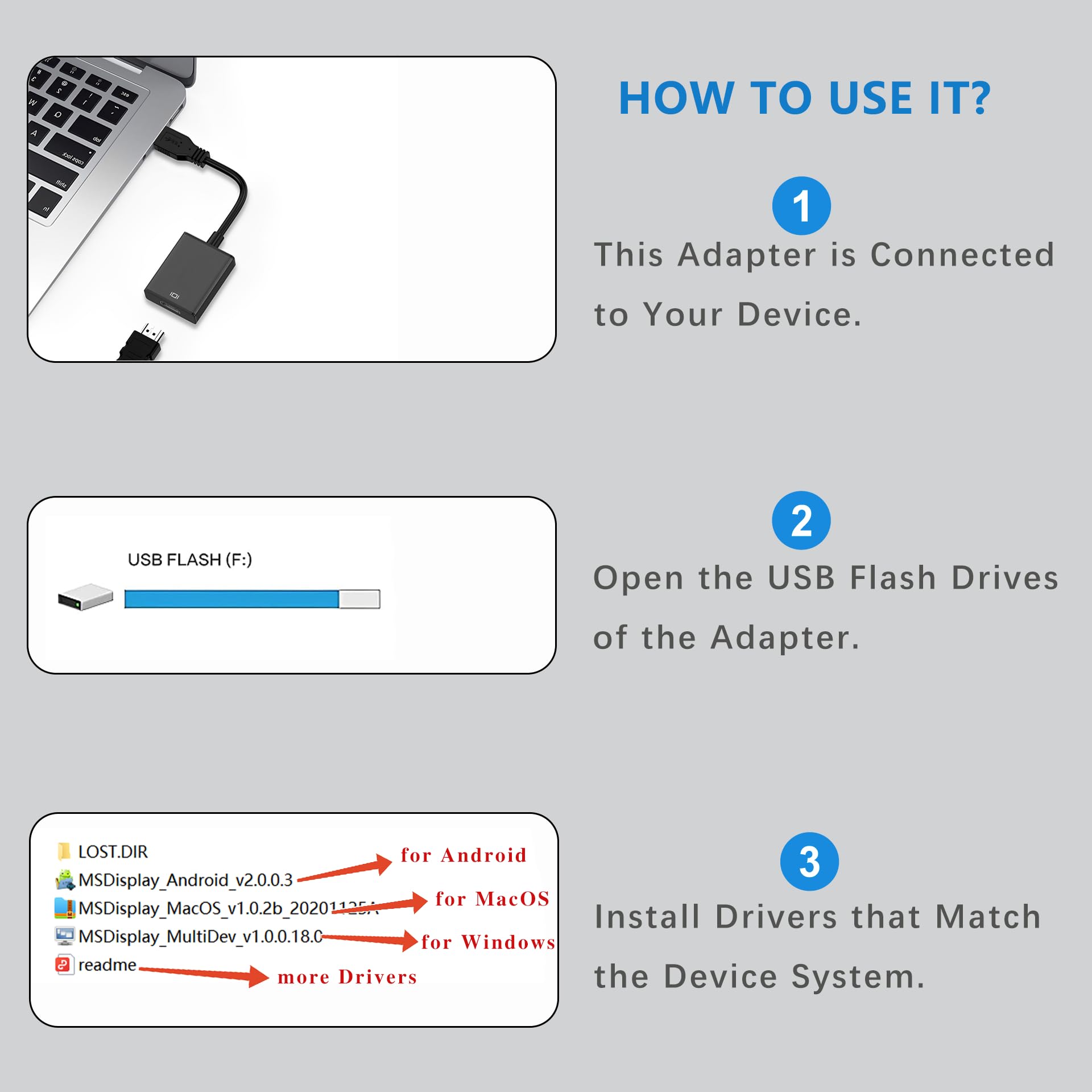 KUPOISHE USB to HDMI Adapter for Monitor Windows 11/10 / 8, HDMI USB Converter for Laptop Mac MacBook pro, USB 3.0 USB 2.0 HDMI Cable Multiple Monitors for Desktop PC TV, Black