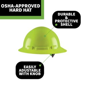 Cordova H34R6V Vented Hard Hat, Full-Brim Style, 4-Point Ratchet Suspension, Class C, OSHA Work-Compliant, Protection for Construction, Remodelling, Hi-Vis Green