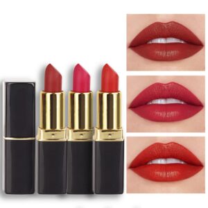 evpct 3pcs dark light bright red silky velvet matte lipstick pack sets for women,ruby red long lasting smudge proof lip stain makeup sets kit 24 hours original