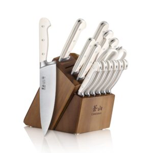 cangshan adams series 1027273 german steel forged 15-piece knife block set, white