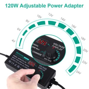 120W Universal Power Supply Adjustable DC 3V ~ 24V Variable Switching AC/DC Adapter 100V-240V AC to DC 24V 5A Converter with 14 Tips & Polarity Converter - 5000mA Max