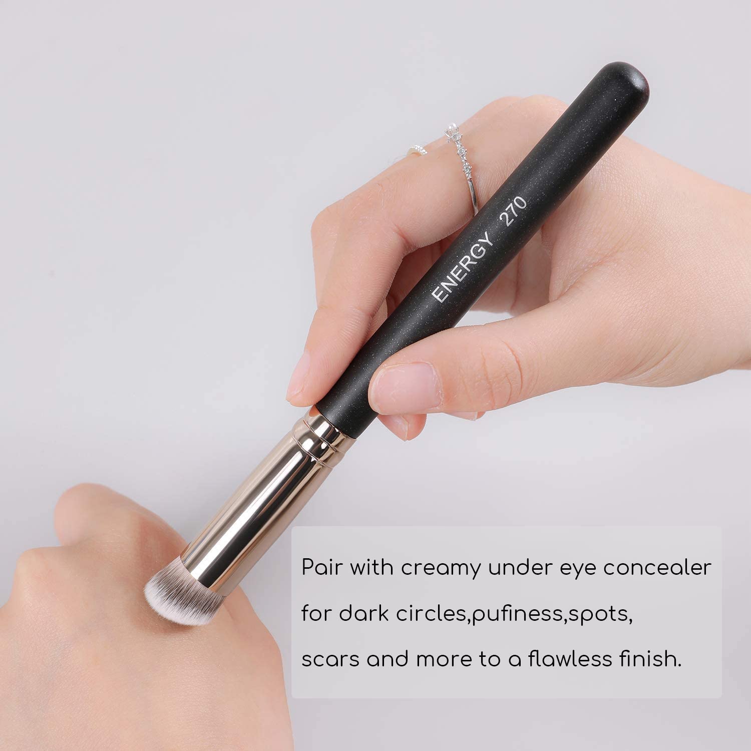 ENERGY Under Eye Concealer Brush Nose Contour Brush Mini Angled Flat Top Kabuki for Dark Circles Puffiness Blending Buffing with Powder Liquid Cream Small Flawless Makeup Foundation Brush