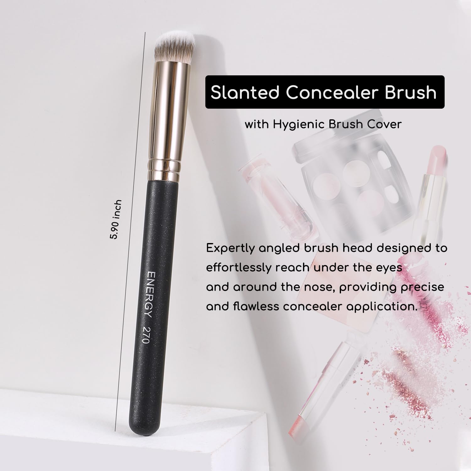 ENERGY Under Eye Concealer Brush Nose Contour Brush Mini Angled Flat Top Kabuki for Dark Circles Puffiness Blending Buffing with Powder Liquid Cream Small Flawless Makeup Foundation Brush