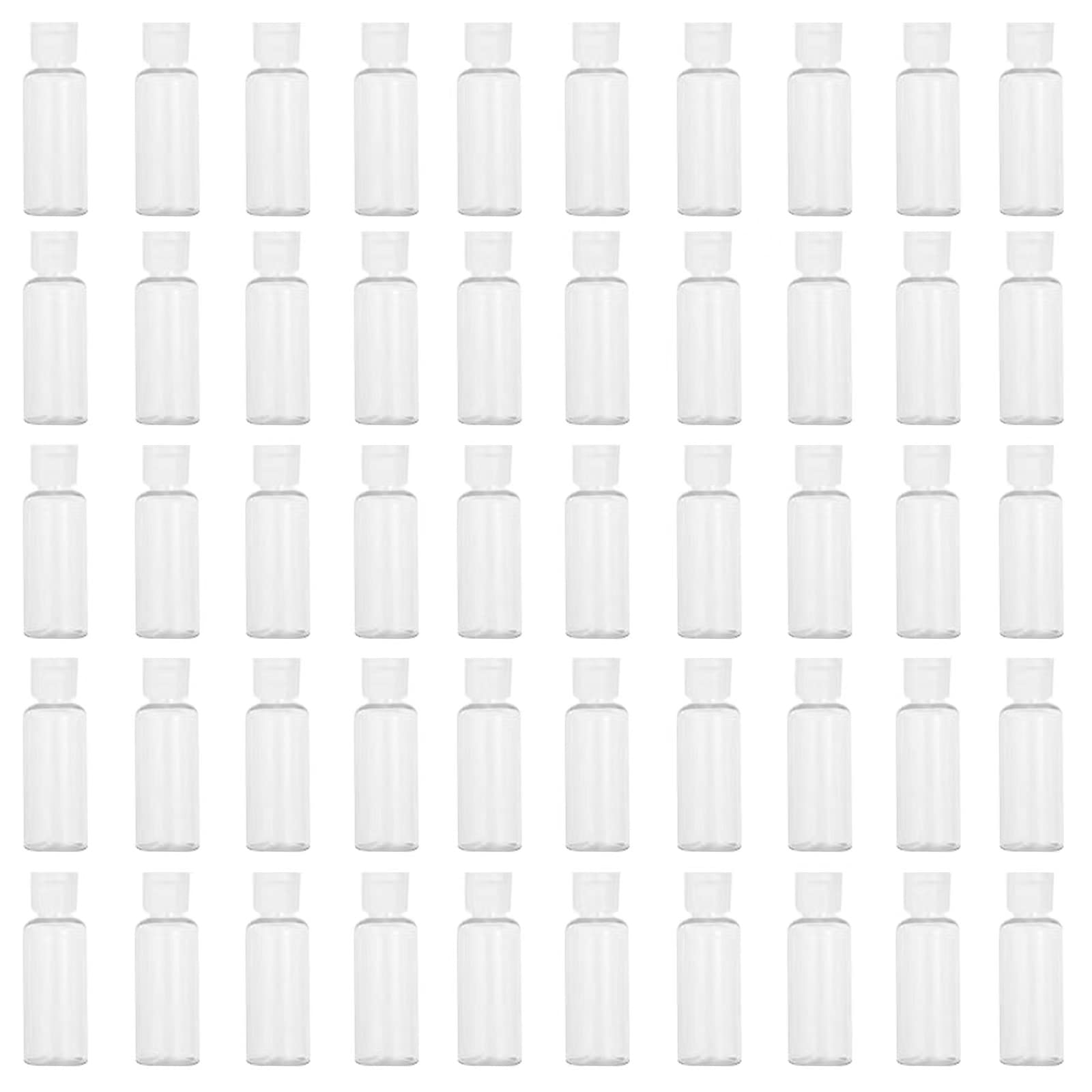 50 Pack 1.7oz/50ml Travel Plastic Empty Bottles Mini Hand Sanitizer Bulk Travel Size with Flip Cap, Squeezable Refillable Container for Cosmetic Baby Shower Birthday Wedding Party Favor (50PC-CLEAR)