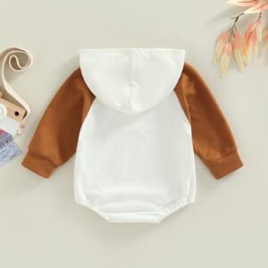 Engofs Newborn Baby Boy Girl Sweatshirt Romper Solid Patchwork Long Sleeve Hoodie Pullover Outfit 0 3 6 12 18 Months Fall Winter Clothes Brown 0-6 Months