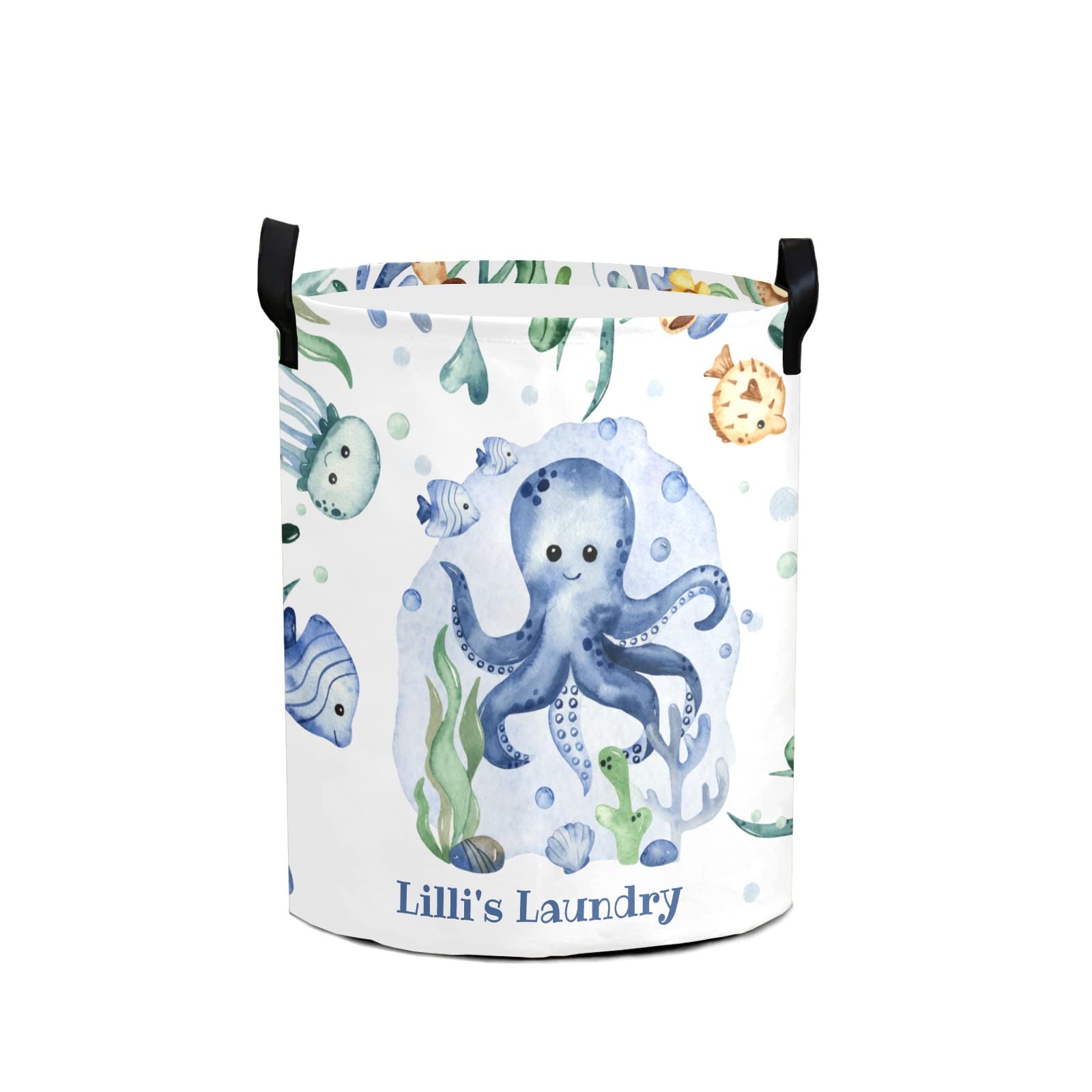 Underwater-Creatures-Sea-Turtle-Octopus Storage Bin, Waterproof Oxford Fabric Clothes Basket Organizer for Laundry Hamper,Toy Bins,Gift Baskets, Bedroom, Clothes,Baby Nursery