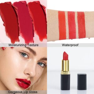 evpct 3Pcs Dark Light Bright Red Silky Velvet Matte Lipstick Pack Sets for Women,Ruby Red Long Lasting Smudge Proof Lip Stain Makeup Sets Kit 24 hours original