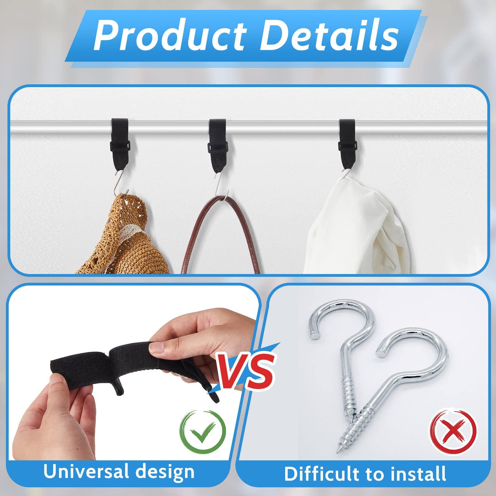 6 Pcs Ice Shelter Coat Hooks Stainless Steel Accessory Hanger for Ice Fishing Shelters Stroller Hooks for Hanging Storage Stroller Clips for Bags Diaper Purse Groceries Pram Shopping Pushchair, Black