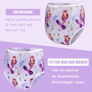 Aimisin Adult Baby Plastic Cute Pattern Print Pants Adult Incontinence PVC Diaper Cover 1 Piece (Purple-3D-Mermaids Under The sea, Medium)