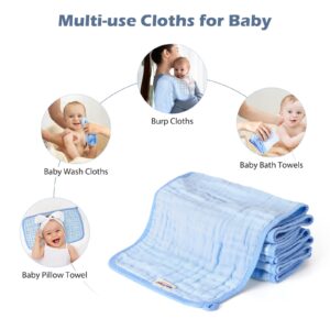 Maliton Baby Boy Muslin Burp Cloths 6 Pack Large 20''x10'' 100% Cotton Burp Rags Absorbent and Soft 6 Layers Baby Spit Up Rags Newborn Boy Essentials(Blue, Pack of 6)