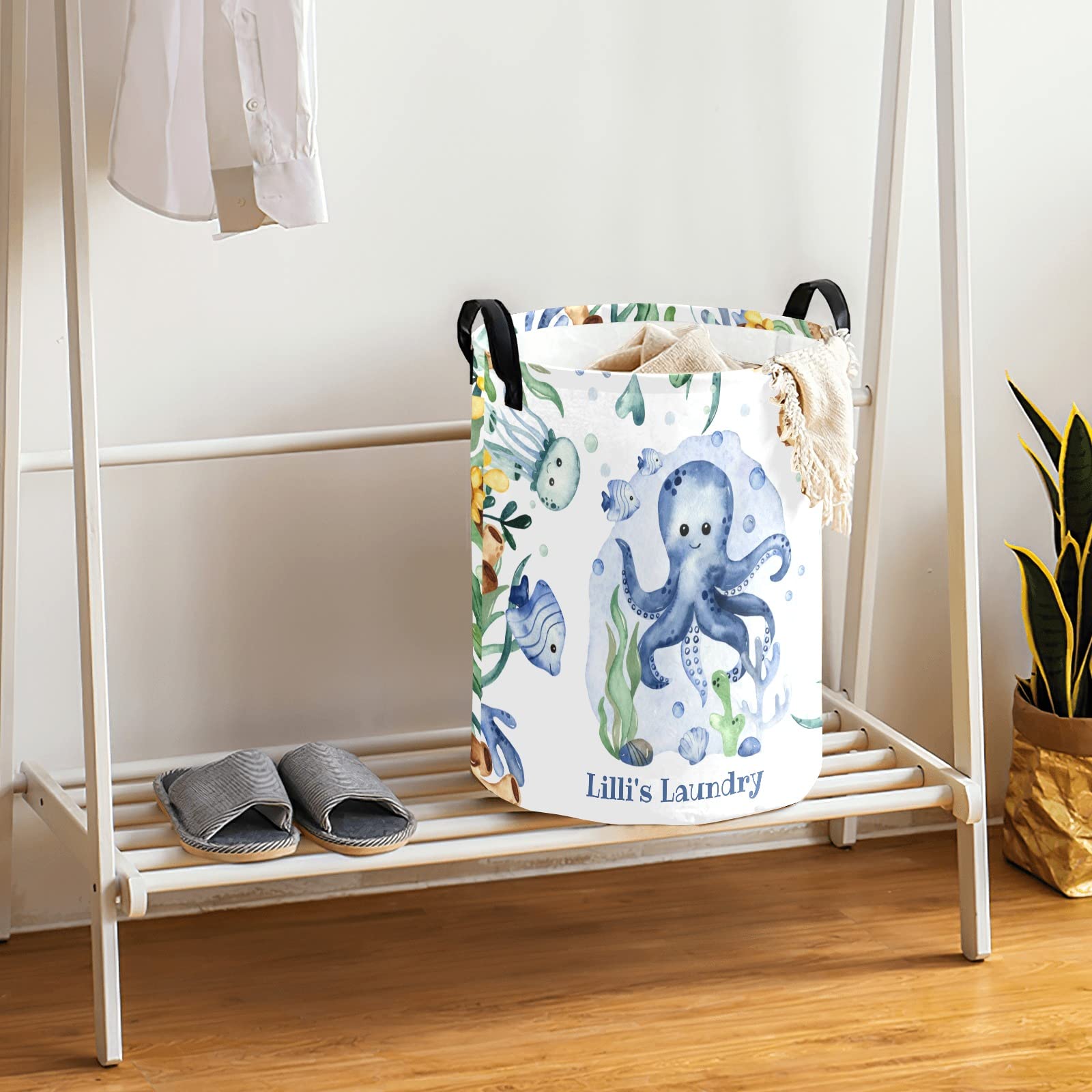 Underwater-Creatures-Sea-Turtle-Octopus Storage Bin, Waterproof Oxford Fabric Clothes Basket Organizer for Laundry Hamper,Toy Bins,Gift Baskets, Bedroom, Clothes,Baby Nursery