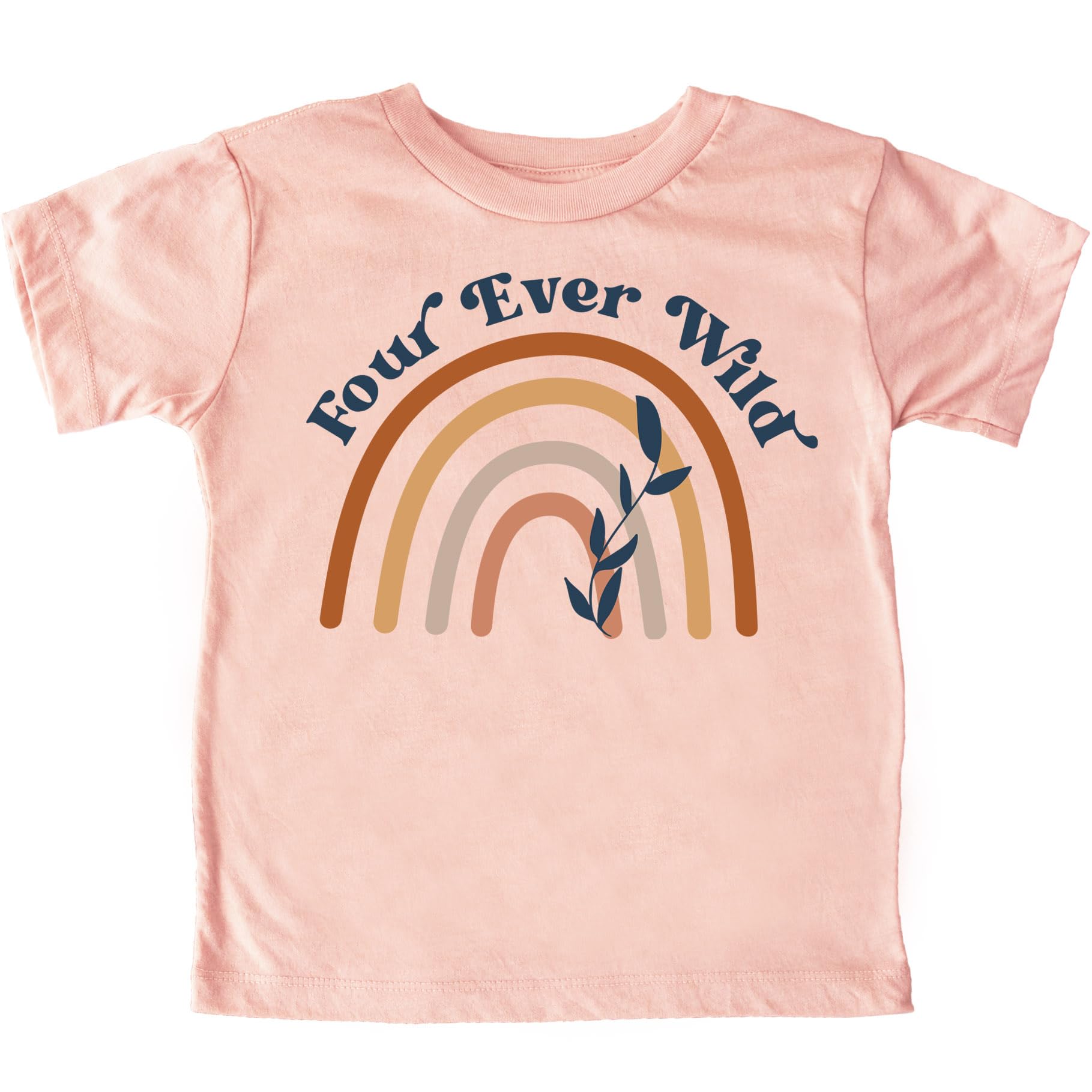 Four Ever Wild Rainbow 4th Birthday Shirts for Baby Toddler & Youth Girls Peach Shirt 4T