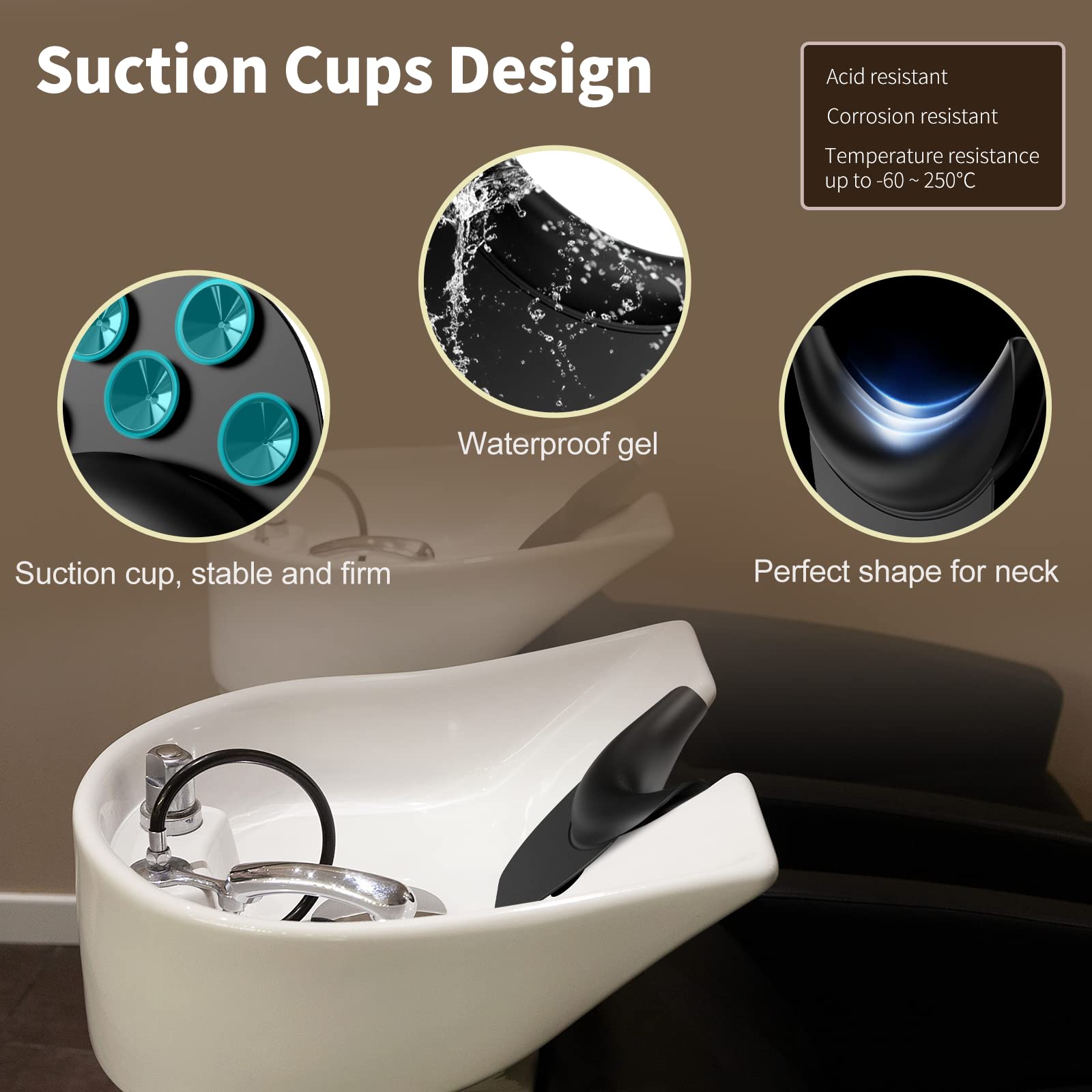 Shampoo Bowl Neck Cushion, AISEELY Neck Rest for Shampoo Bowl, Shampoo Neck Rest for Sink, Portable Shampoo Bowl Neck Rest for Salon Spa, Silicone Neck Rest Cushion with Curved Suction Cup