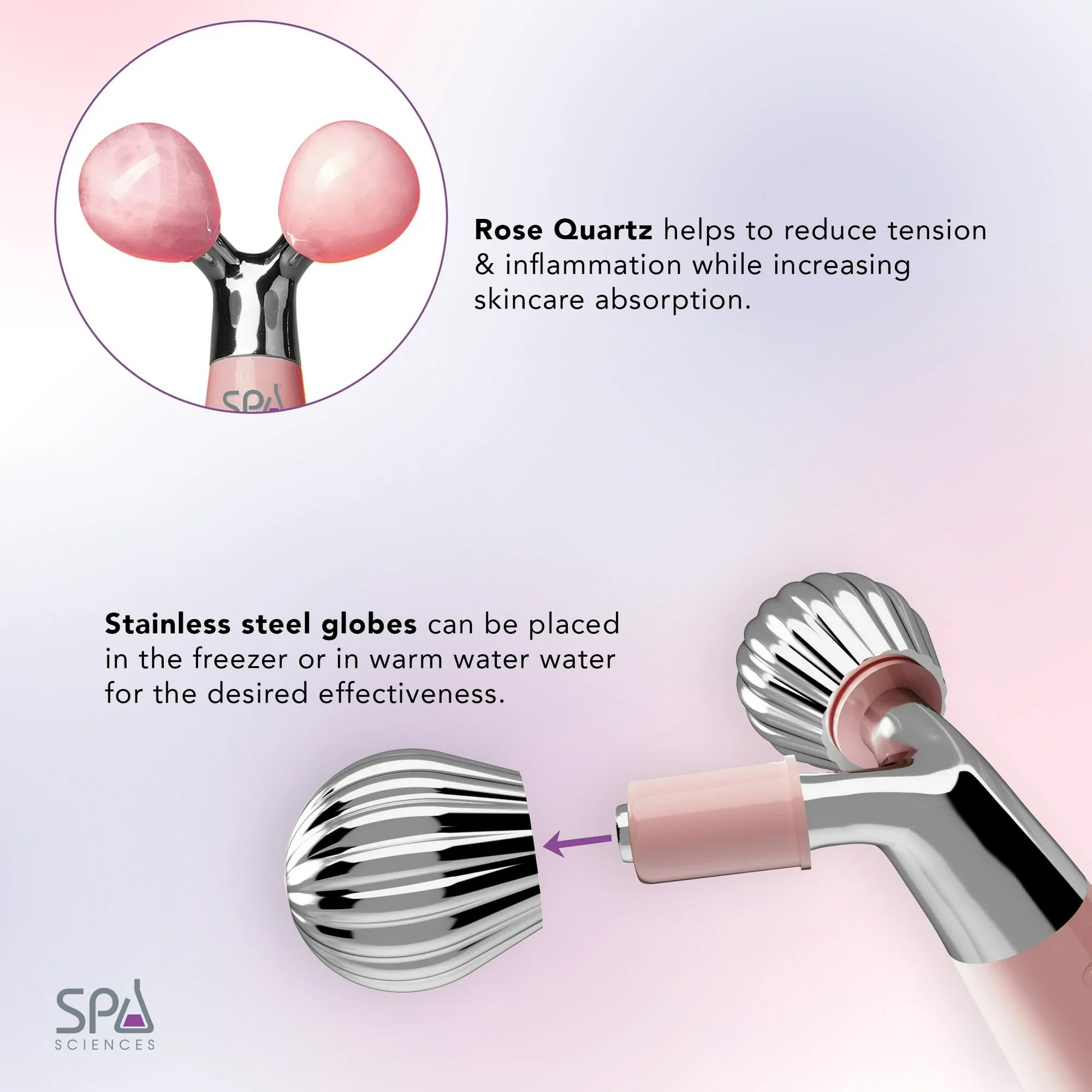 Spa Sciences ISLA Ice + Heat Contouring Roller (Face, Neck, and Décolletage) – Including Steel + Bonus Genuine Rose Quartz Globes