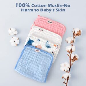 Maliton Baby Boy Muslin Burp Cloths 6 Pack Large 20''x10'' 100% Cotton Burp Rags Absorbent and Soft 6 Layers Baby Spit Up Rags Newborn Boy Essentials(Blue, Pack of 6)