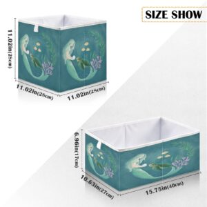 Emelivor Mermaid Turtle Cube Storage Bin Foldable Storage Cubes Waterproof Toy Basket for Cube Organizer Bins for Nursery Toys Kids Books Closet Shelf Office - 11.02x11.02x11.02 IN