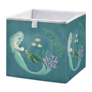 emelivor mermaid turtle cube storage bin foldable storage cubes waterproof toy basket for cube organizer bins for nursery toys kids books closet shelf office - 11.02x11.02x11.02 in