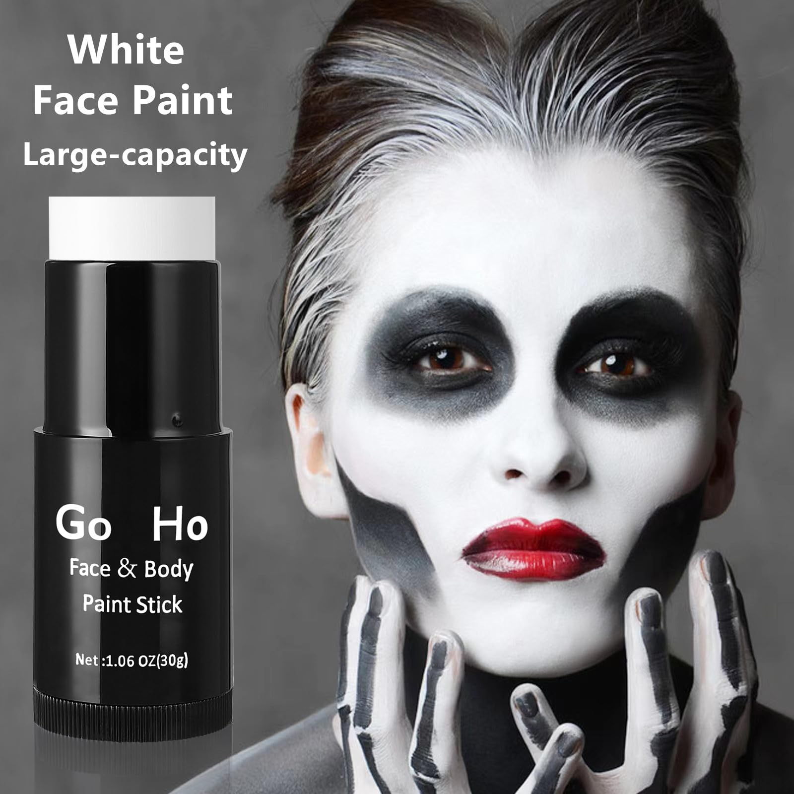 Go Ho Cream-Blendable Clown White Face Paint Stick,Full-coverage Waterproof White Body Paint for Halloween Cosplay Jokester Zombie Vampire Skeleton Clown SFX Makeup,White Eye Black Stick