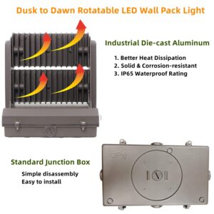 Rotatable LED Wall Pack Light with Dusk to Dawn Photocell, 150W 19500LM 800-1000W HPS/HID Equiv., 5000K Daylight ETL Commercial Outdoor Security Lighting for warehouse, Entrance, Parking, Garage